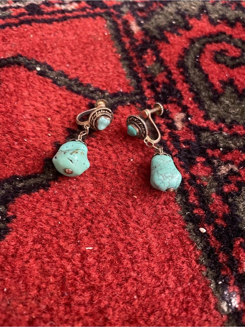 Rare Antique Chinese Turquoise Screw back earrings